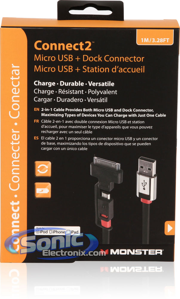 Monster Mobile Adapt2 (MBL AI USB HSMI-1M WW) Micro USB & 30-Pin to USB Cable - 3.28 Feet Image 5