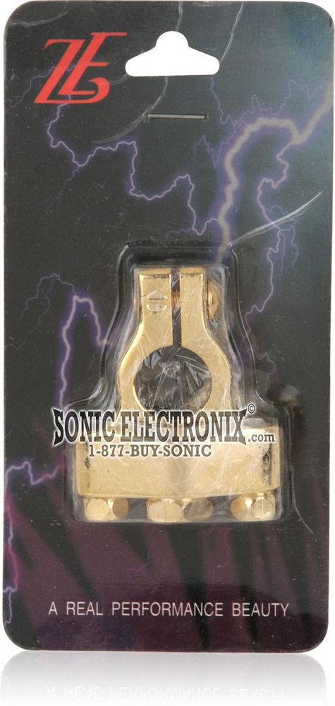NGPBT - Negative Gold Plated Battery Terminal with one 4 Gauge Input and two 8 Gauge Outputs Image 2