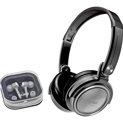 Coby CV215SVR (Silver) Jammerz In-Ear/Ear-Bud & On-Ear Headphone 2-In-1 Combo Image 1