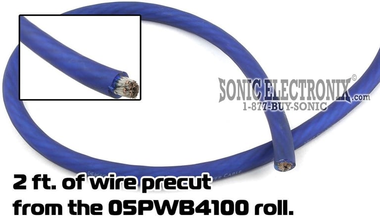 PRECUT 2 ft. - Kicker 4 AWG Blue Power/Ground Wire from 05PWB4100 Roll Image 1