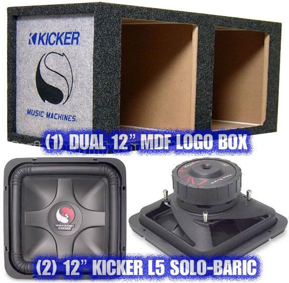 (2) Kicker S12L54 12" Solo-Baric L5 + (1) Dual 12" Kicker Solo-Baric MDF Logo Enclosure Image 1