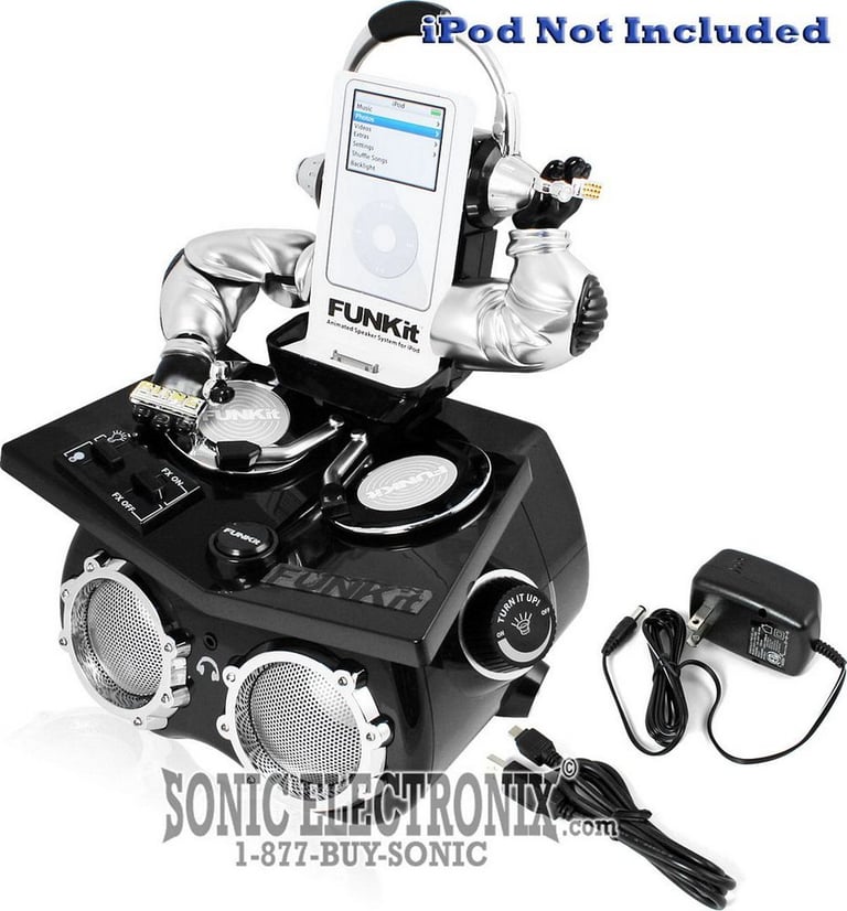 Funk-It (BLACK COLOR) DJ Turntable Style iPod Docking Station and Desktop Speakers Image 1