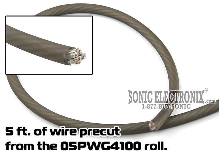 PRECUT 5 ft. - Kicker 4 AWG Gray Power/Ground Wire from 05PWG4100 Roll Image 1