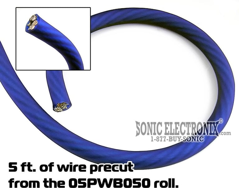 PRECUT 5 ft. - Kicker 0/1 AWG Cobalt Blue Power/Ground Wire from 05PWB050 Roll Image 1