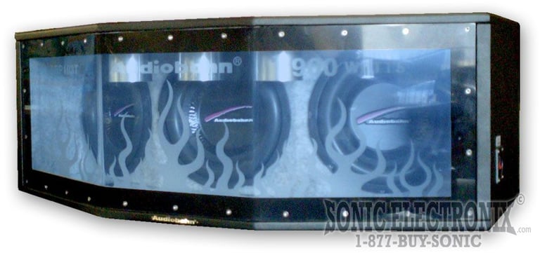 Audiobahn ABP123T Triple 12" Bandpass Box with Flames and Neon Image 1
