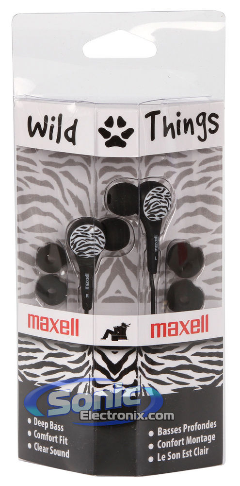 Maxell (190269) Wild Things Zebra Earbuds In-Ear Headphones - Black & White Image 3