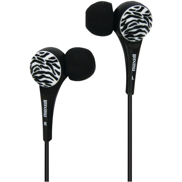 Maxell (190269) Wild Things Zebra Earbuds In-Ear Headphones - Black & White Image 1