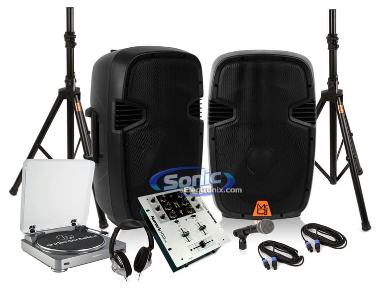 Audio Technica AT-LP60 w/ Numark M101USB Party DJ Package with FREE Cables & Stands Image 1