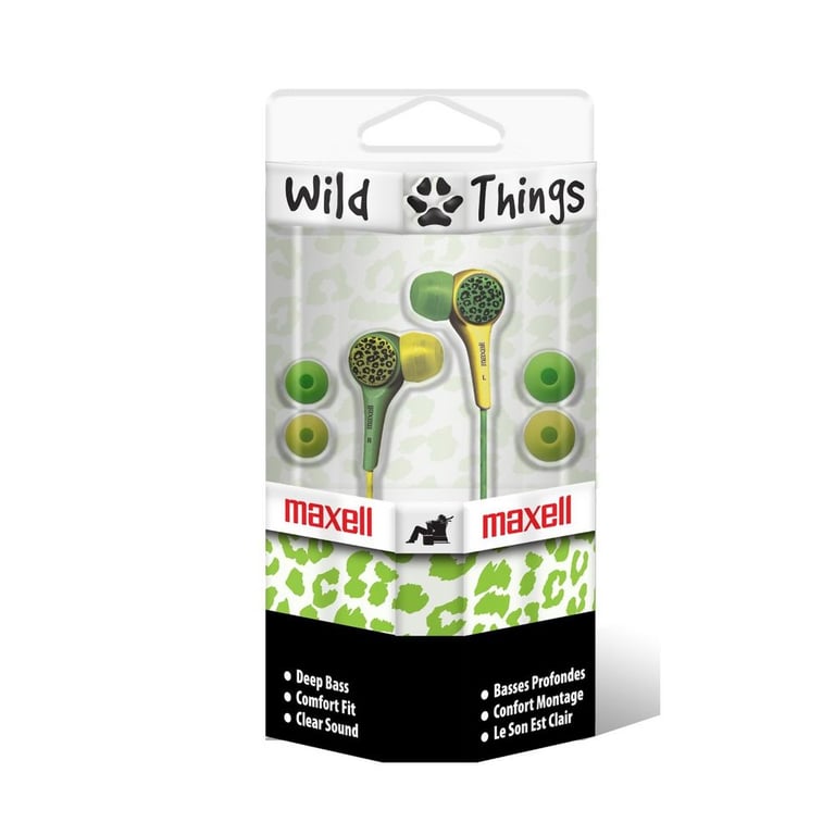 Maxell (190341) WTGRN/YEL Wild Things Flip Earbud Headphones - Green & Yellow Leopard Image 2
