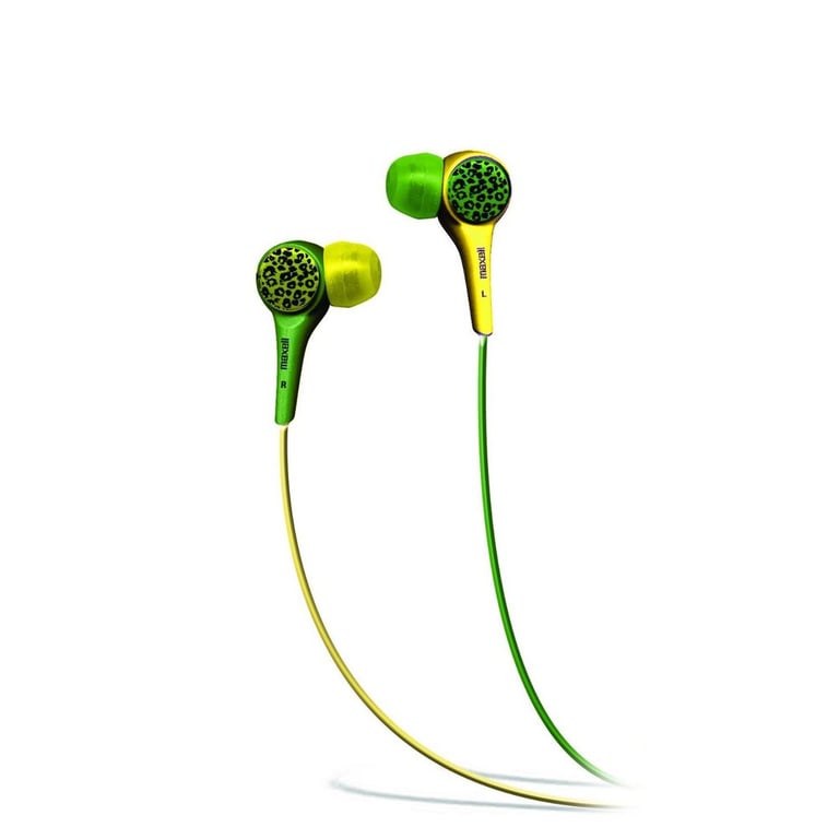 Maxell (190341) WTGRN/YEL Wild Things Flip Earbud Headphones - Green & Yellow Leopard Image 1