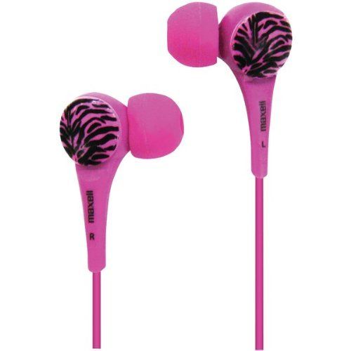 Maxell (190273) Wild Things Zebra Earbuds In-Ear Headphones- Pink Image 1