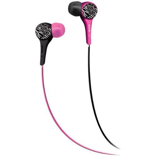 Maxell (190344) WTPNK/BLK Wild Things Flip Earbud Headphones - Pink & Black Zebra Image 1