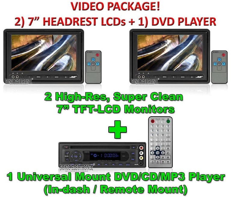 Video Combo: Envy NV-A211 DVD Player + 2 Qty. AVE AV-710H 7" TFT-LCD Screens Image 1