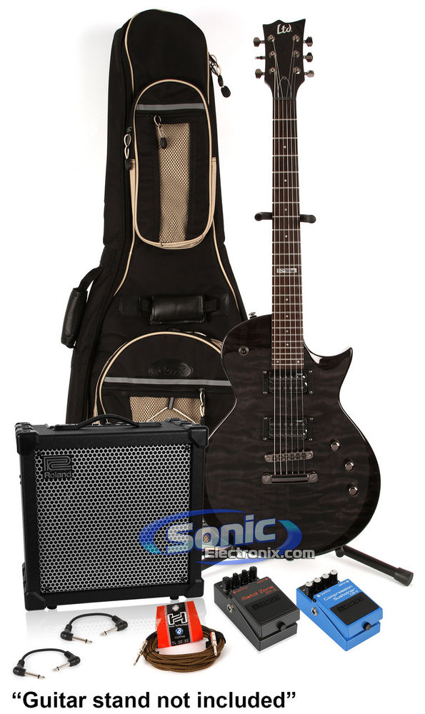 ESP EC-100QM (STBLK) Electric Guitar Package with FREE Cables Image 1