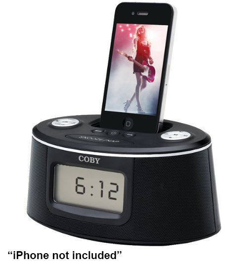 Coby CSMP127 AM/FM Clock Radio iPod/iPhone Speaker Dock (Black) Image 1