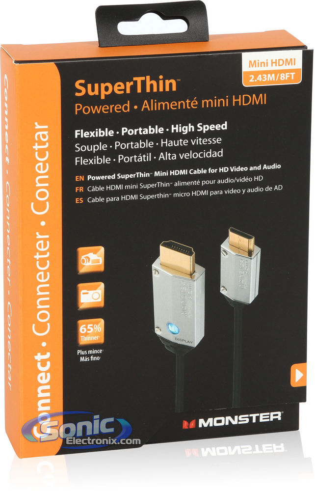 Monster Mobile SuperThin Mini HDMI Cable (MBL DL HD HSST-8 A/C WW) Mini HDMI To HDMI Image 4