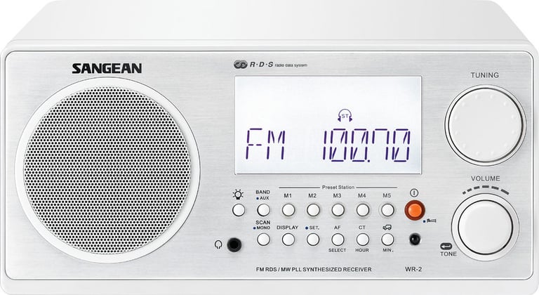Sangean WR-2 Table Top Cabinet AM/FM Radio (White) Image 2