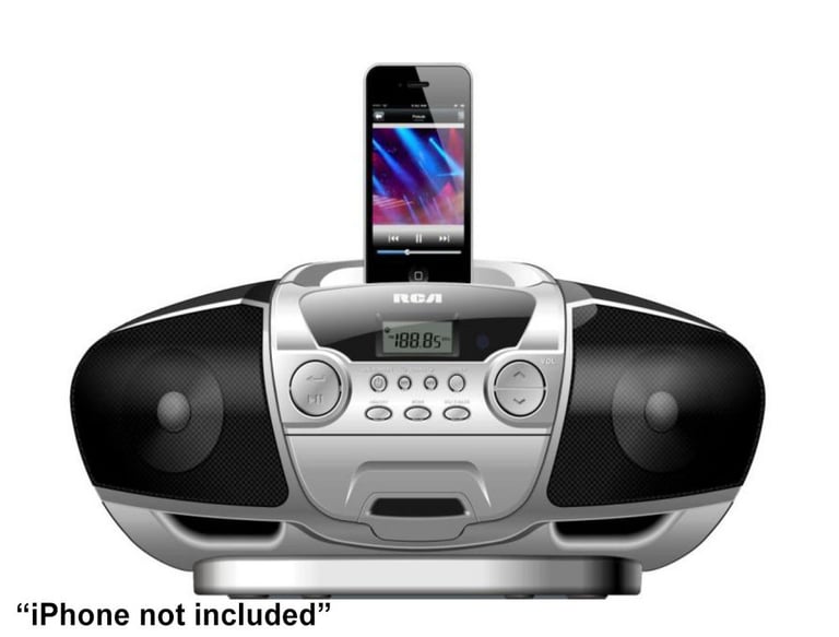 RCA Ri171 Portable AM/FM Radio Boombox iPhone/iPod Dock Image 1