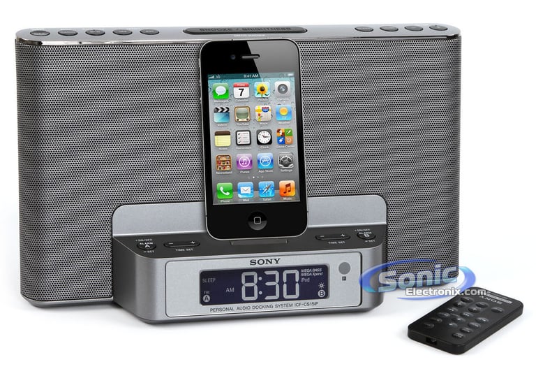Sony ICF-CS15IP (ICFCS15IP/SC) iPhone/iPod Alarm Clock Speaker Dock - Silver Open Box Image 1