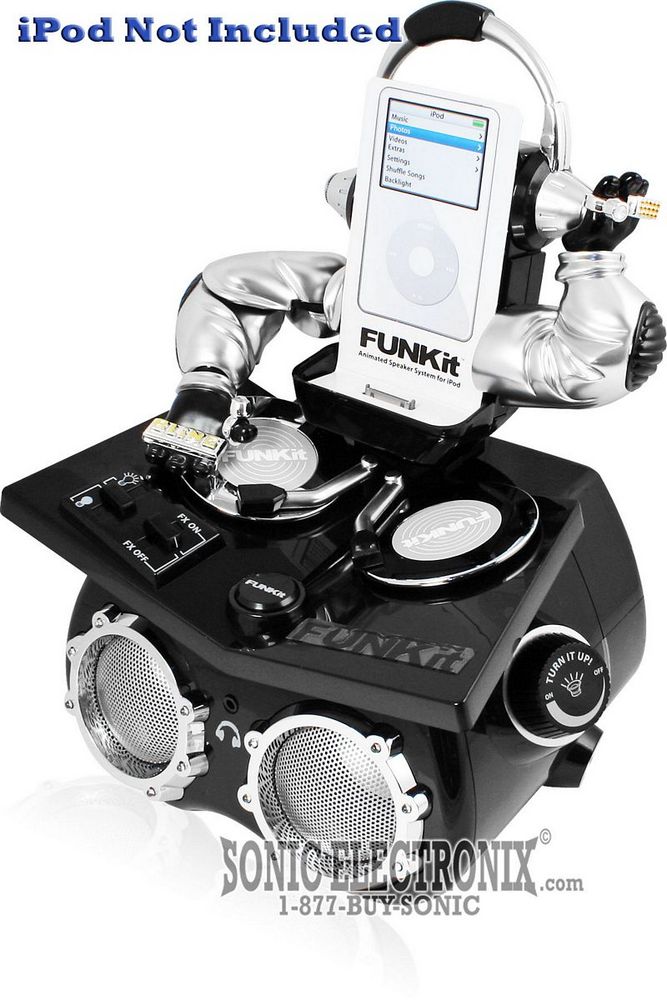 Funk-It (BLACK COLOR) DJ Turntable Style iPod Docking Station and Desktop Speakers Image 2