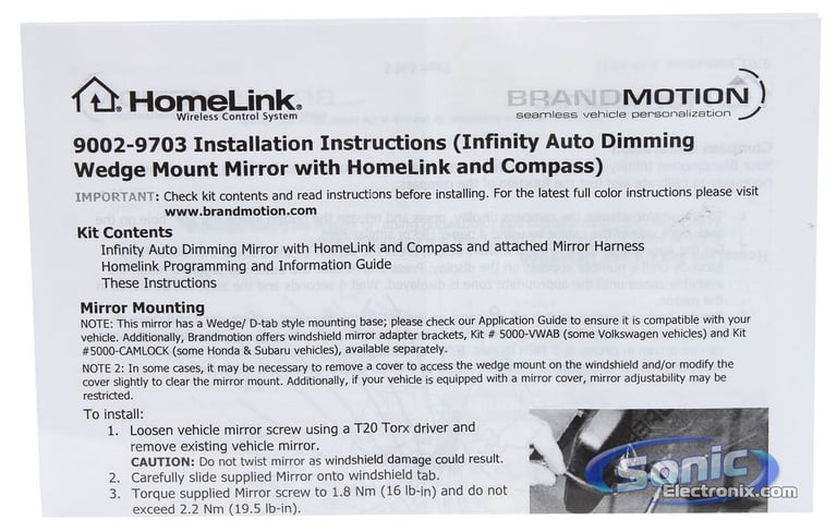 Brandmotion Infinity Mirror w/ Homelink / Compass / Auto Dim Image 6
