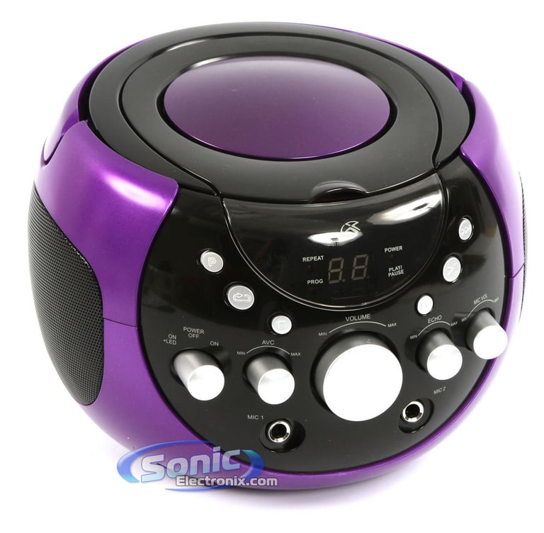 GPX J082PR Portable CD Player Boombox Karaoke Party Machine (Purple) Image 2