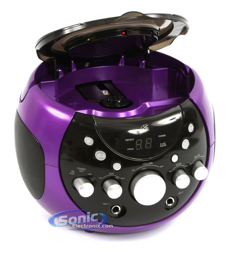 GPX J082PR Portable CD Player Boombox Karaoke Party Machine (Purple) Image 3
