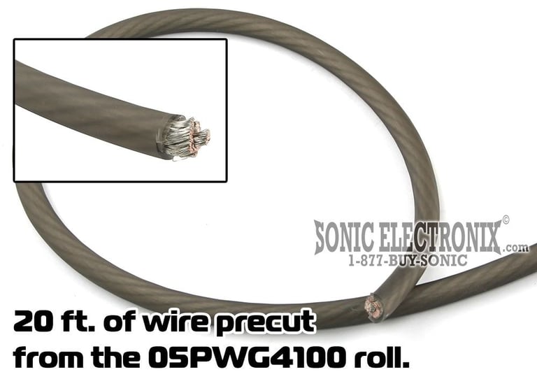 PRECUT 20 ft. - Kicker 4 AWG Gunmetal Gray Power/Ground Wire from 05PWG4100 Roll Image 1