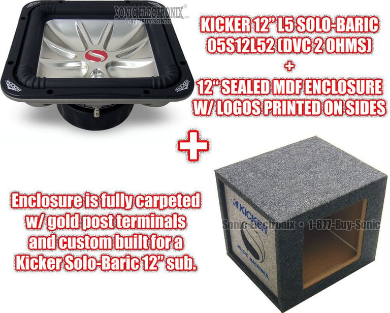 Kicker S12L5 12" Solo-Baric + 12" Logo Enclosure ( DVC 2 ohms, 05S12L52 ) Image 1