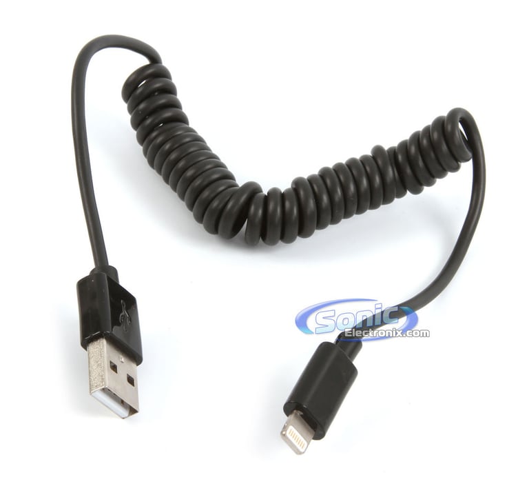 RCA AH750CBR Black Coiled Lightning Connector Sync & Charge Cable (4-Feet) Image 1