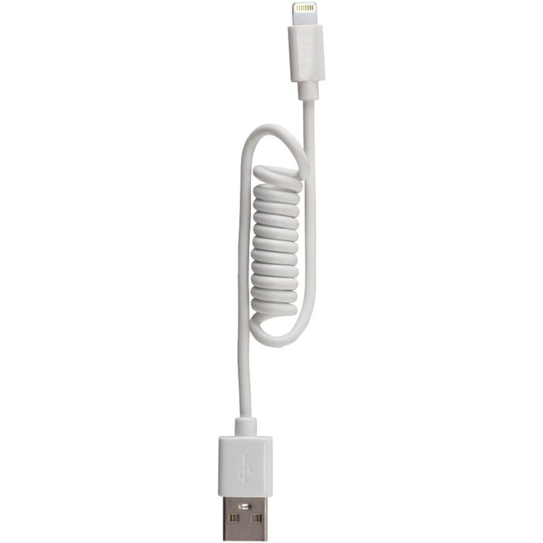 RCA AH750CR Coiled White Lightning Connector Sync & Charge Cable (4-Feet) Image 1