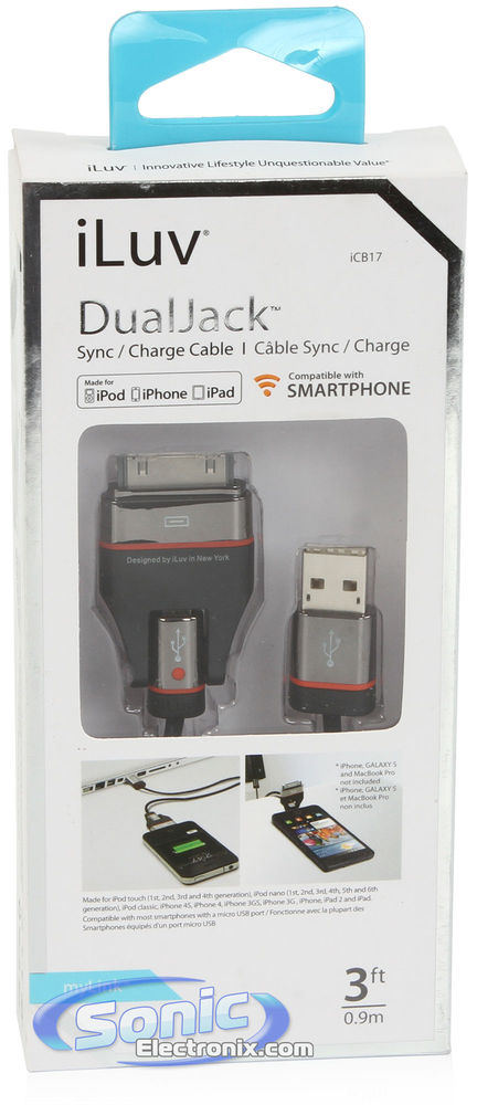 iLuv iCB17BLK DualJack iPad/iPhone/iPod and Smartphone Sync/Charge Cable (3-Ft.) Image 4