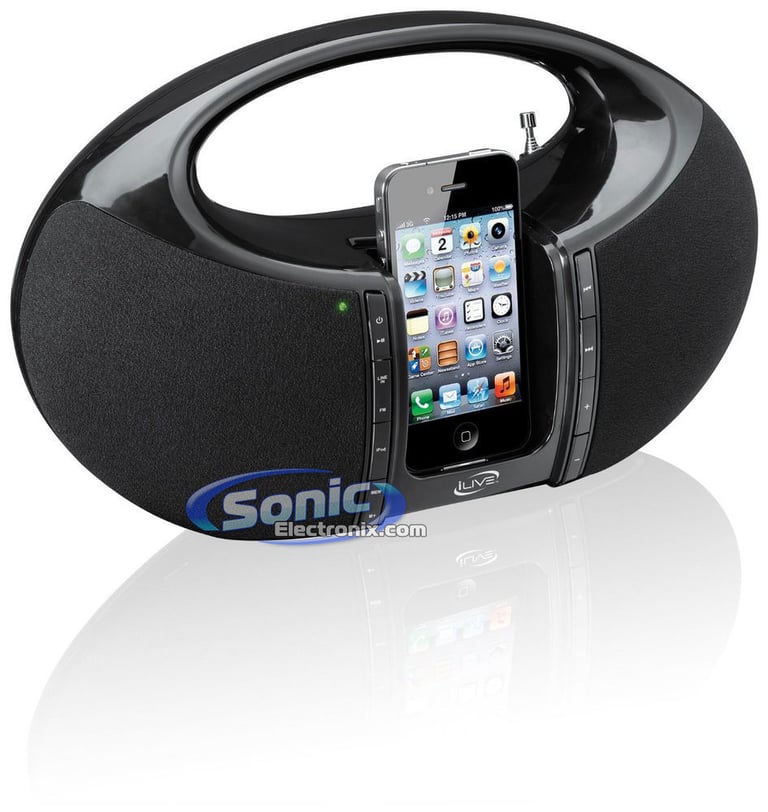 iLive IBP182B Portable iPhone/iPod FM Radio Boombox Speaker Dock Open Box Image 3