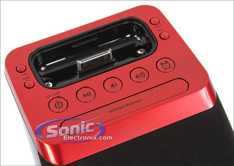 iHome iP21RV Space Saver Alarm Clock iPhone/iPod Speaker Dock (Red) Image 6