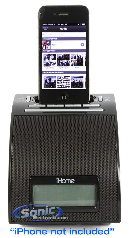 iHome IP11B Spacesaver Alarm Clock iPod/iPhone Speaker Dock (Black) Image 2