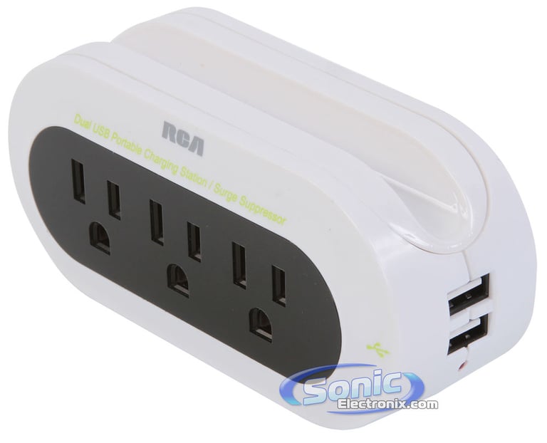 RCA PCHSTAT2R Portable Travel Surge Protector Charging Station (White) Image 3