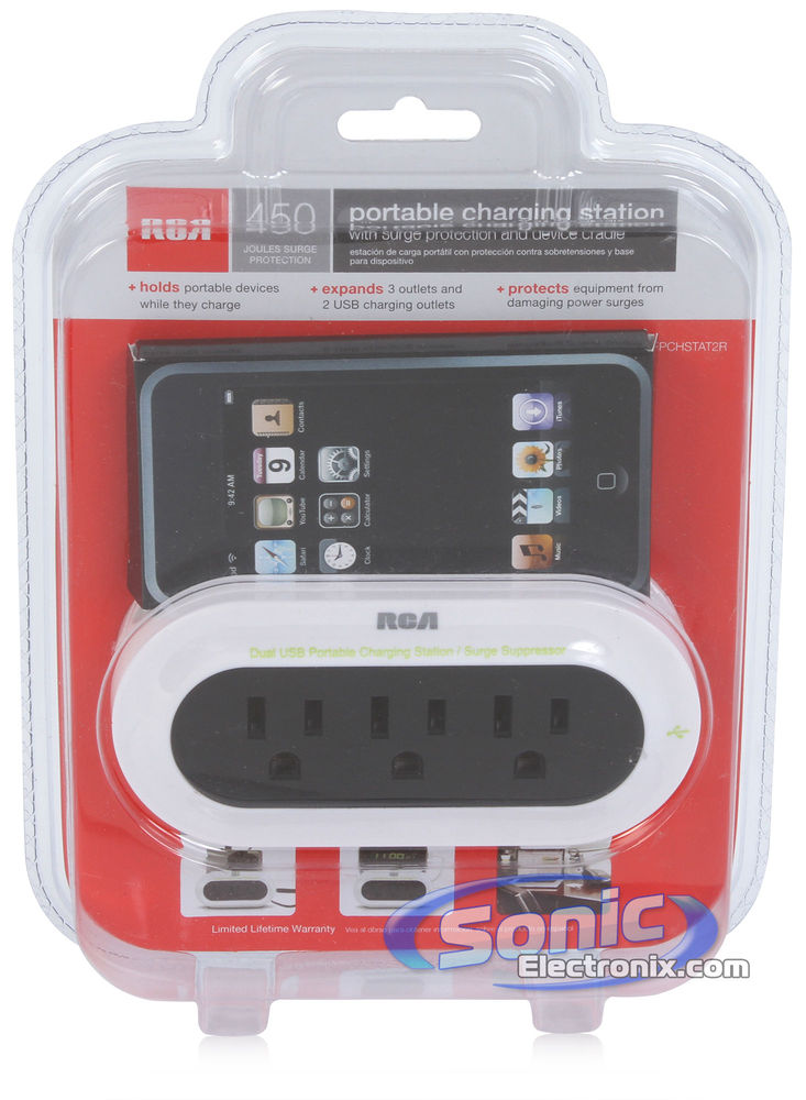 RCA PCHSTAT2R Portable Travel Surge Protector Charging Station (White) Image 7