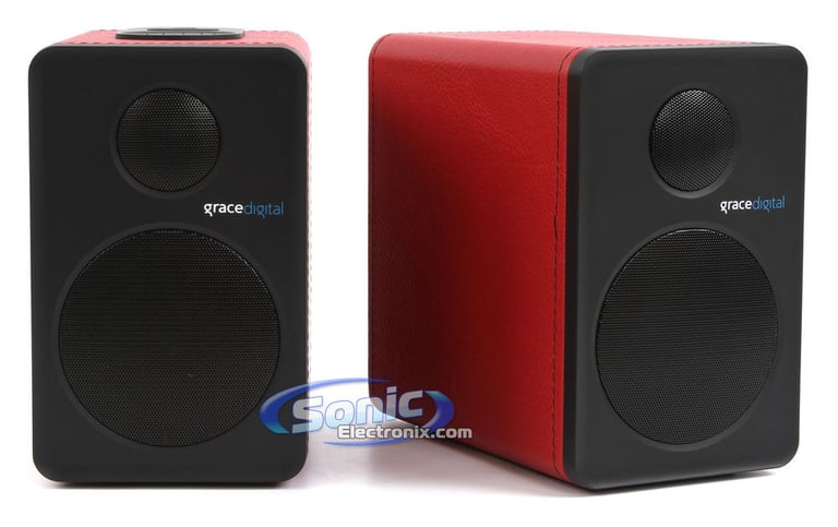 Grace Digital GDI-BTSP207 Wi-Fi Wireless Bluetooth Bookshelf Speakers (Red, Pair) Image 1