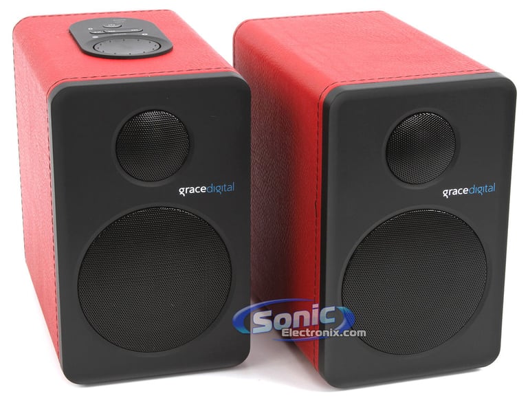 Grace Digital GDI-BTSP207 Wi-Fi Wireless Bluetooth Bookshelf Speakers (Red, Pair) Image 2