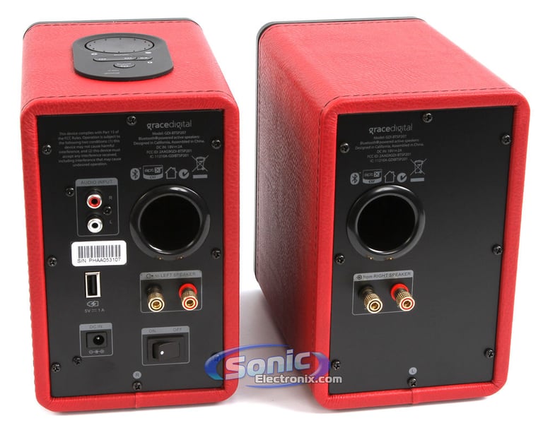 Grace Digital GDI-BTSP207 Wi-Fi Wireless Bluetooth Bookshelf Speakers (Red, Pair) Image 3