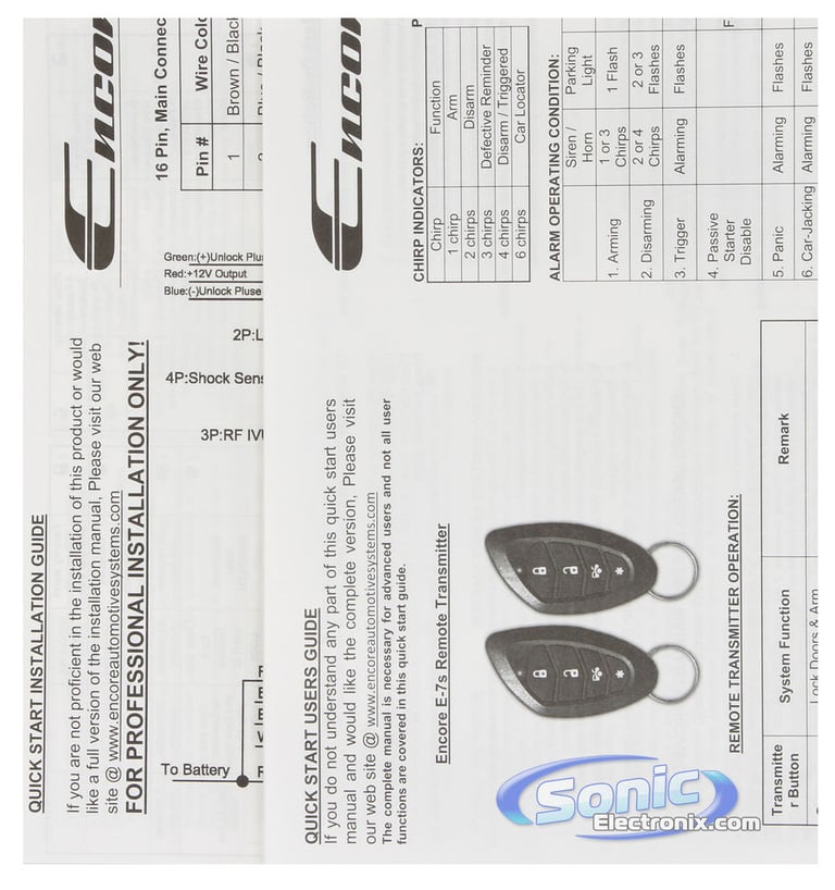 Encore E6 1-Way Remote Start Car Alarm (Open Box, Good) Image 11