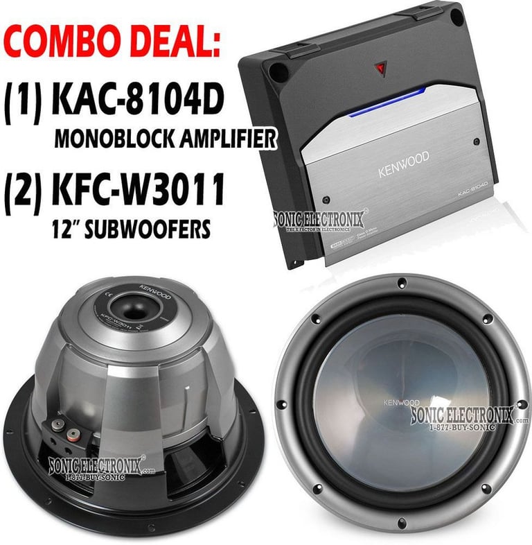 Combo Deal: (1) Kenwood KAC-8104D Amp + (2) Kenwood KFC-W3011 12" Subs Image 1