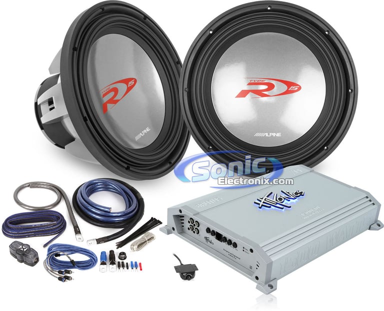 1500 Watt Package: 2 Alpine Subwoofers + Hifonics Amplifier + Amp Kit Image 1