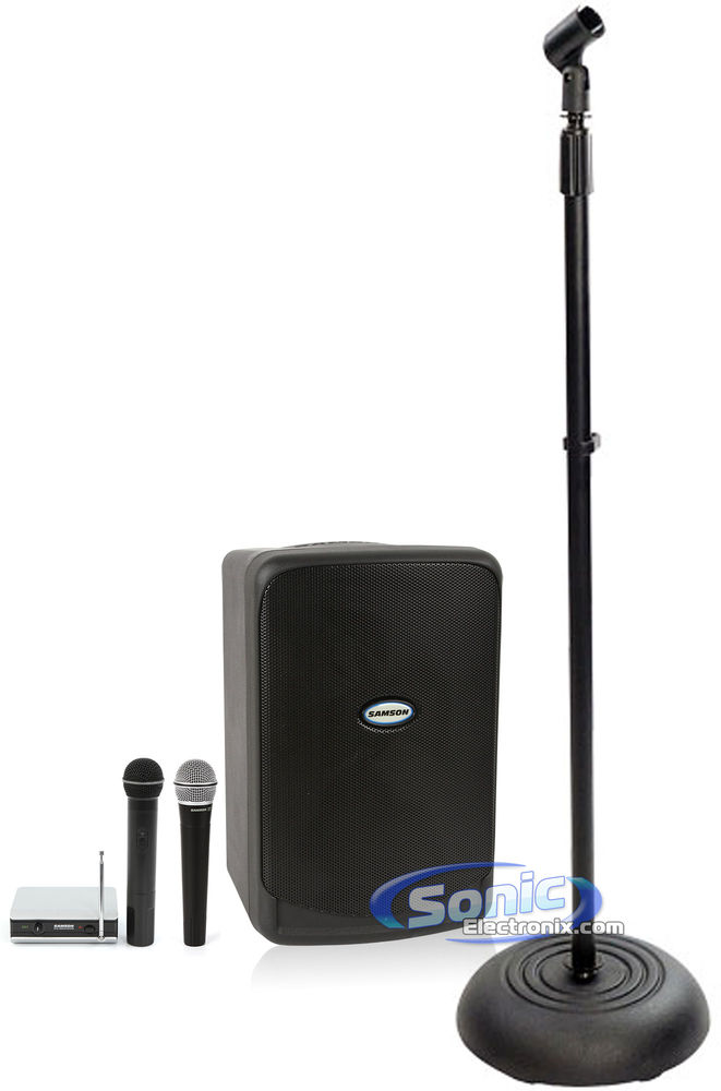 Samson Portable P.A. and 2 Hand-Held Wireless Microphone System Image 1