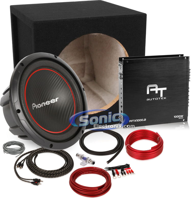 1000W Package: Pioneer 10" Sub w/ Box, Autotek Amp and Kit Image 1