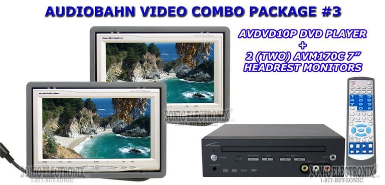 Audiobahn Mobile Video Package: AVDVD10P + Two (2) AVM170C 7" Headrest Image 1