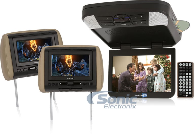 Audiovox Dual 7" Headrest Monitors + 10" Overhead Monitor w/ Built-in DVD Player Image 1