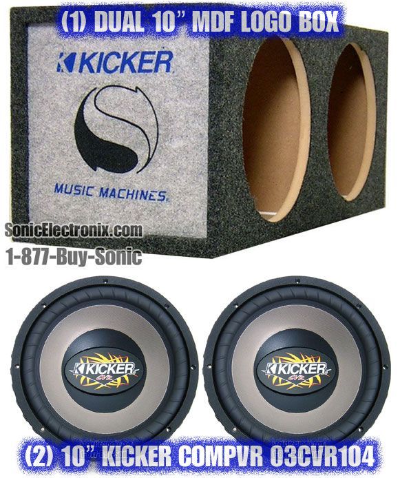 (2) Kicker 03CVR104 10" CompVR + Dual 10" CompVR Logo Enclosure Image 1
