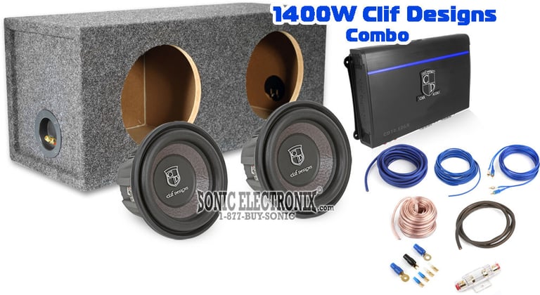 1400W Clif Designs Combo: 2 10" 700W Subs + Amplifier + Box + Amp Kit Image 1
