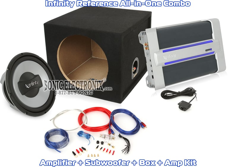 Combo: Infinity Reference Amplifier + Subwoofer + Box + Amp Install Kit Image 1